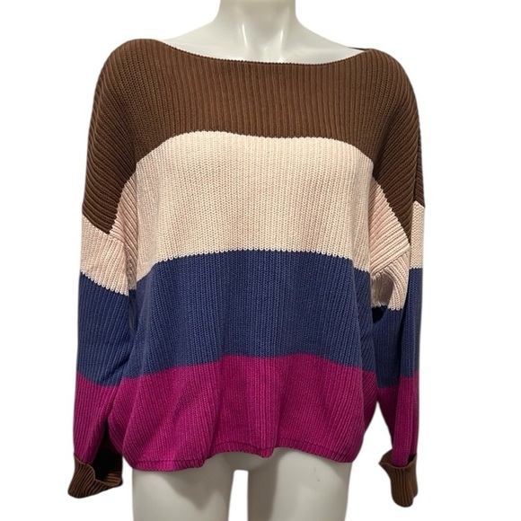 French Connection multicolor striped cotton sweater size large - Picture 1 of 7